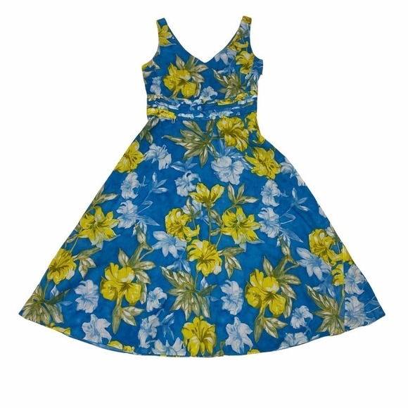 CYNTHIA Howie Blue Green Floral Sleeveless Dress - Picture 5 of 11